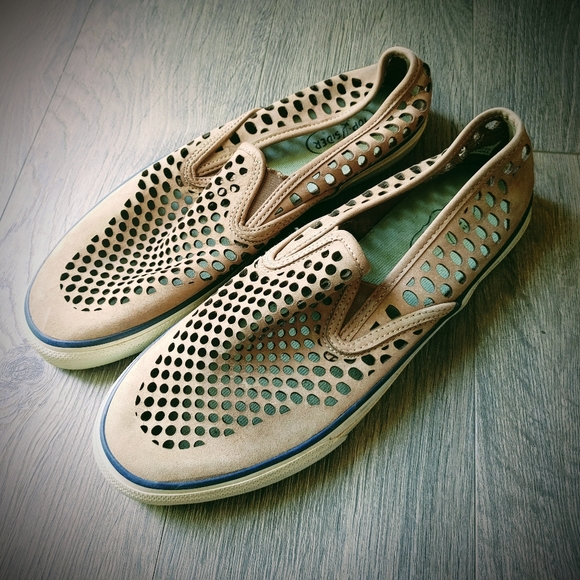 Sperry Top Sider Tan Leather Laser Perf Slip On Shoes Size 10 - Picture 7 of 11